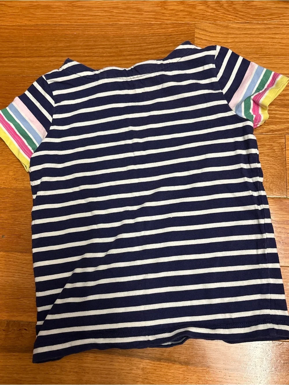 Mini Boden Navy and Rainbow Striped Tee - Size 4-5T